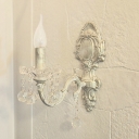 French Wall Light Indoor Kid Living Room Hallway Sconce with Crystal Ball in White Finish