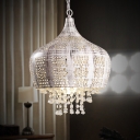 Crystal Accent White/Textured Black Single Light Hanging Lamp for Cafe Restaurant