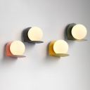 Milky Glass Orb Wall Light Sconce Colorful Nordic Hallway 1 Light Sconce Light with Metal Base