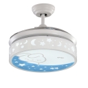 White Moon and Star Retractable Kids Room Ceiling Fan with Lovely Rabbit