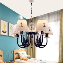 Mediterranean Sailboat Chandelier Boys Room Metal 5/6 Lights Ceiling Light in Navy Blue