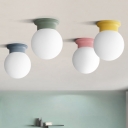 Colorful Simple Globe Flush Light Children Baby White Glass Single Light Ceiling Fixture