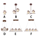 Cute Owl Design Hanging Lamp Animals&Insects Kindergarten Plastic 1/2/3/4 Lights Chandelier Light in Bronze