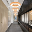 Led Direct Indirect Lighting Walnut Hexagon Shaped Ceiling Flush Light 15.75