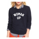 WOMAN UP Letter Printed Round Neck Long Sleeve Sweatshirt