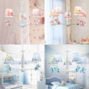 Blue/Pink Cartoon Horse Lighting Fixture Fabric Shade 3/5 Lights Suspension Light for Kindergarten