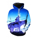 Snow Mountain Wolves Printed Long Sleeve Oversized Hoodie