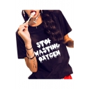 STOP Letter Printed Round Neck Short Sleeve Leisure T-Shirt