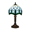Mediterranean Style Graceful Pattern Tiffany Glass Table Lamp in Green&White