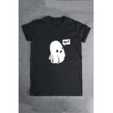 Cartoon BOO Letter Printed Round Neck Short Sleeve Graphic Tee