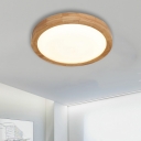 Modern  Led Round Ceiling Light  Warm White Light Acrylic Lampshade Wooden Flush Mount Lighting