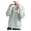 Contrast Piping Letter Printed Round Neck Long Sleeve Sweatshirt