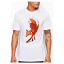 Leisure Fox Printed Round Neck Short Sleeve T-Shirt