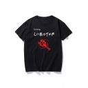 LOBSTER Letter Animal Printed Round Neck Short Sleeve T-Shirt