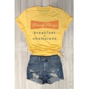BREAKFAST Letter Graphic Printed Round Neck Short Sleeve T-Shirt