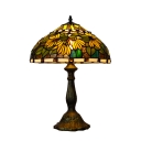 Tiffany Style Colorful Beads Accent Table Lamp Featuring Flower Patterned Glass Shade