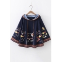 Cat Chinese Printed Loose Hooded Cape
