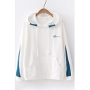 Sports Leisure Letter Embroidered Color Block Long Sleeve Casual Hoodie
