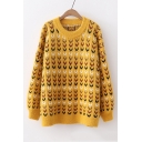 Round Neck Long Sleeve Printed Warm Pullover Sweater