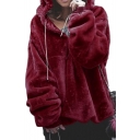 Winter Collection Plain Faux Fur Long Sleeve Hoodie
