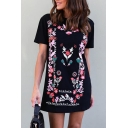 New Arrival Floral Printed Round Neck Short Sleeve Mini T-Shirt Dress