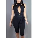2-Way Plain Hollow Out Sexy Skinny Romper