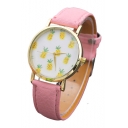 Pineapple Printed Leather Band Quartz Casual Watch