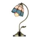 Tiffany Stained Glass Style Flower Shape Table Lamp with Bent Arm and Leaf