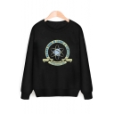 Letter Graphic Printed Round Neck Long Sleeve Pullover Sweatshirt