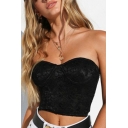 Sexy Sleeveless Strapless Slim Zip Up Back Crop Lace Bandeau