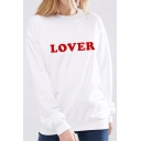 LOVER Letter Printed Round Neck Long Sleeve Sweatshirt