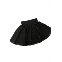 Pearl Embellished High Waist Mini A-Line Mesh Skirt