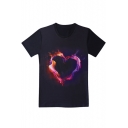 Fire Heart Printed Round Neck Short Sleeve T-Shirt