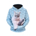 All Over Letter Cat Printed Long Sleeve Oversized Hoodie