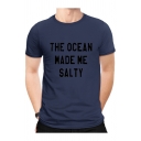 THE OCEAN Letter Printed Round Neck Short Sleeve T-Shirt