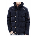 Button Front Long Sleeve Plain Quilted Hooded Down Jacket