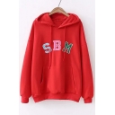 SBM Letter Embroidered Long Sleeve Casual Hoodie