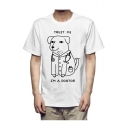 Comic TRUST ME Letter Dog Printed Round Neck Short Sleeve Graphic T-Shirt