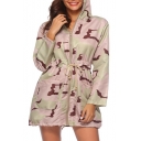 Camouflage Printed Long Sleeve Drawstring Waist Zip Up Tunic Hooded Coat