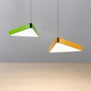 Modern Lighting Metal Led Pendant Light in Green/Yellow Triangle Shaped LED Chandelier