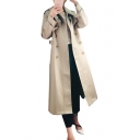 Double Breasted Plain Notched Lapel Collar Long Sleeve Plain Tunic Trench Coat