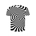 Digital Color Block Striped Swirl Printed Short Sleeve Round Neck Tee