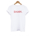 DAMN Letter Printed Round Neck Short Sleeve T-Shirt