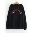 SOMETHING Letter Embroidered Loose Leisure Long Sleeve Hoodie