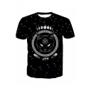 Cat Moon Star Printed Round Neck Short Sleeve T-Shirt