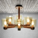 Six Glass Shades Wood Designer Chandelier Great For You 23.6”Wide
