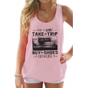 Letter Car Printed Round Neck Leisure Tank