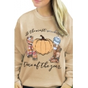 Pumpkin Letter Printed Round Neck Long Sleeve Sweatshirt