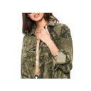 Vintage Camouflage Printed Lapel Collar Long Sleeve Button Front Tunic Denim Jacket