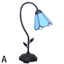 Bronze Finish Bent Arm Table Lamp with Flower Shape Tiffany Glass Shade